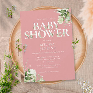 Mädchen Dusty Rose Pink Grünzeug Buchstabe Babypar Einladung