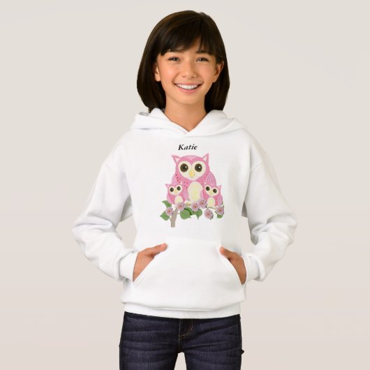 Mädchen editierbare rosa Eulen Hoodie (Vorne ganz)