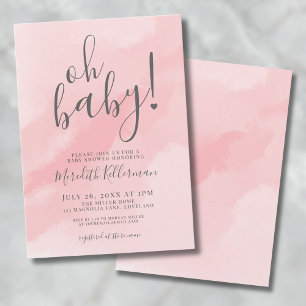Mädchen Einfach Rosa Wasserfarbe Oh Baby Shower Einladung
