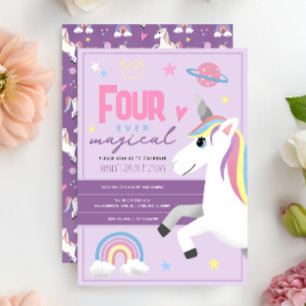 Mädchen Einhorn Für Immer Magischer 4. Geburtstag Einladung