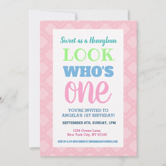 Mädchen Einladung zum 1. Geburtstag (Vorderseite)