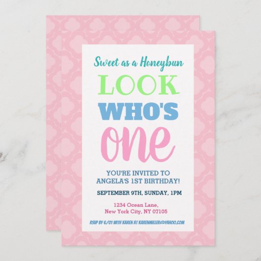 Mädchen Einladung zum 1. Geburtstag (Vorne/Hinten)