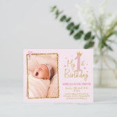 Mädchen Einladung zum 1. Geburtstag, Einladung zum Postkarte (Stehend Vorderseite)