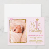 Mädchen Einladung zum 1. Geburtstag, Einladung zum Postkarte (Vorne/Hinten)