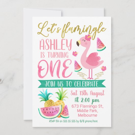 Mädchen: Einladung zum ersten Geburtstag (Vorderseite)