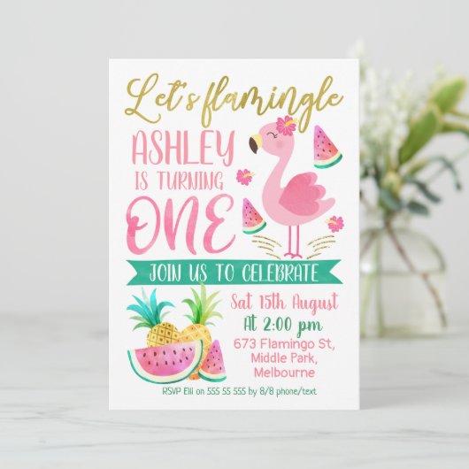 Mädchen: Einladung zum ersten Geburtstag (Stehend Vorderseite)