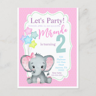 Mädchen Einladung zum Geburtstag eines rosa Elefan