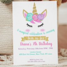 Mädchen Einladung zum Geburtstag Unicorn Thema