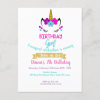 Mädchen Einladung zum Geburtstag Unicorn Thema