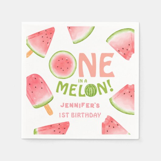 Mädchen eins in einem Melon! Watermelon Birthday P Serviette (Vorderseite)