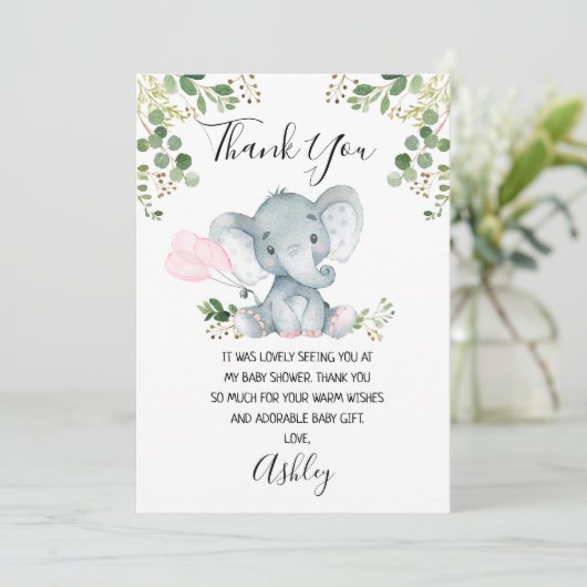 Mädchen Elefant Baby Dusche Danke Karte (Stehend Vorderseite)