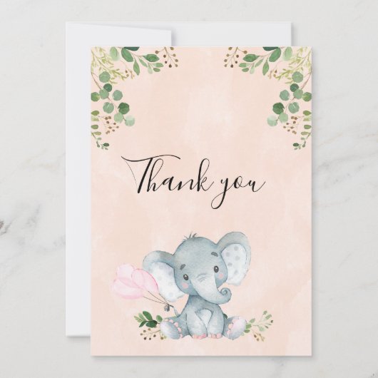 Mädchen Elefant Baby Dusche Danke Karte (Rückseite)