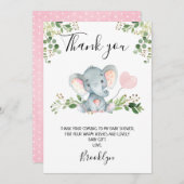 Mädchen Elefant Baby Dusche Danke Karte (Vorne/Hinten)