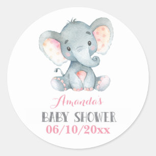 Mädchen Elefant Baby Shower Pink und Grau Runder Aufkleber