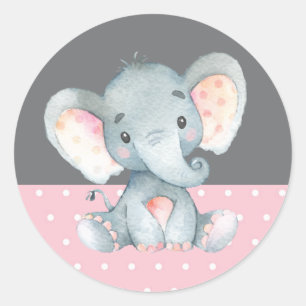 Mädchen Elefant Baby Shower Pink und Grau Runder Aufkleber