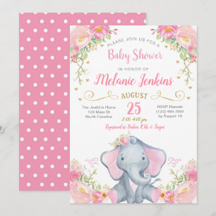 Mädchen-Elefant-Babyparty-Einladung Einladung