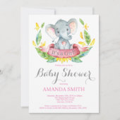 Mädchen-Elefant-Babyparty-Einladungs-Rosa und Grau Einladung (Vorderseite)
