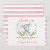 Mädchen-Elefant danken Ihnen Babyparty-Karte Dankeskarte (Vorne/Hinten)