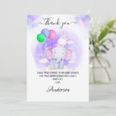 Mädchen Elefant, Kaninchen mit Balloons Babydusche Dankeskarte (Stehend Vorderseite)