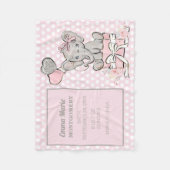 Mädchen Elefant Rosa Silber Geburtsanzeige Fleecedecke (Vorderseite)