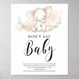 Mädchen Elefant Say Baby Sign Game Baby Shower Poster