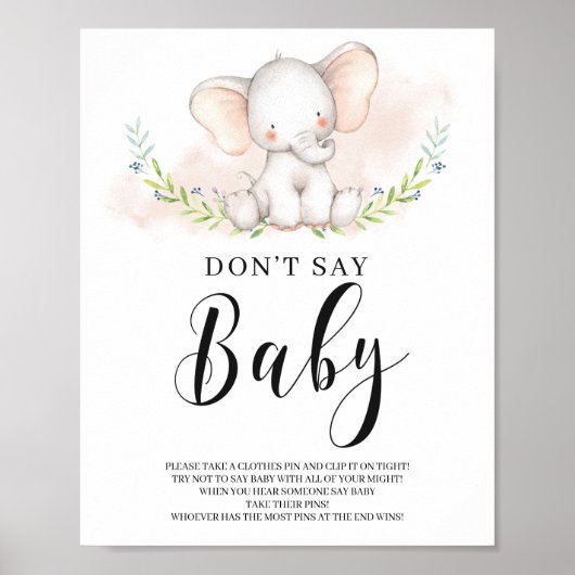 Mädchen Elefant Say Baby Sign Game Baby Shower Poster (Vorne)