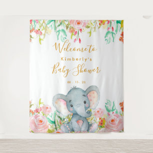 Mädchen-Elefanten-Baby-Shower-Hintergrund Wandteppich