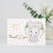 Mädchen Elefantendusche Babydusche Dankeschön Kart Karte (Stehend Vorderseite)