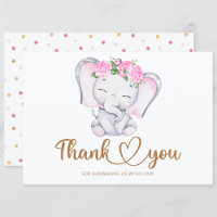 Mädchen Elefantendusche Babydusche Dankeschön Kart