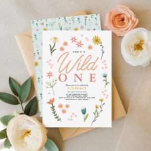 Mädchen Elegantes Wildes Eins Wildblume 1. Geburts Einladung
