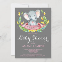 Mädchen Elephant Baby Dusche Einladung Rosa und Gr