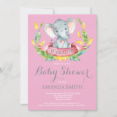 Mädchen Elephant Baby Dusche Einladung Rosa und Gr (Vorderseite)