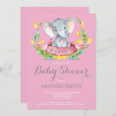 Mädchen Elephant Baby Dusche Einladung Rosa und Gr (Vorne/Hinten)