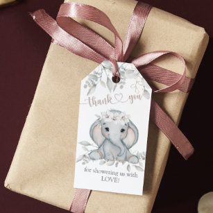 Mädchen Elephant & Blume Baby Dusche Danke Geschenkanhänger