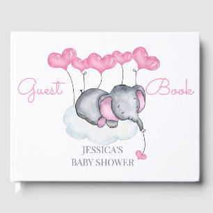 Mädchen Elephant White and Pink Baby Dusche Gästebuch