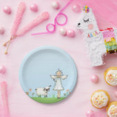 Mädchen-Engel und Lamm, Blau, religiös Pappteller (Party)