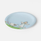 Mädchen-Engel und Lamm, Blau, religiös Pappteller (Schrägansicht)