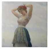 Mädchen entspannen am Strand Fliese (Vorderseite)