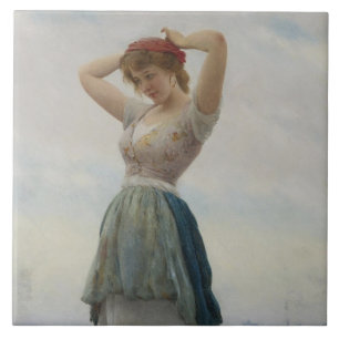 Mädchen entspannen am Strand Fliese