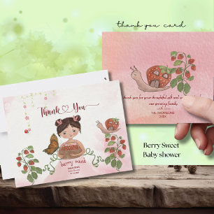 Mädchen & Erdbeere 'Berry Sweet' Babyshower-Dankes Dankeskarte