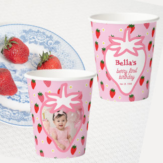 Mädchen Erdbeere Erster Geburtstag Erdbeeren Part Pappbecher