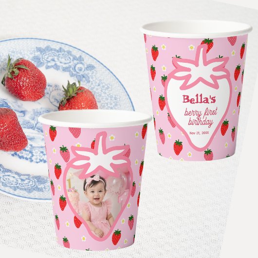 Mädchen Erdbeere Erster Geburtstag Erdbeeren Part Pappbecher