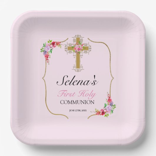 Mädchen Erste heilige Kommune Hübsche Bläserin Pappteller (Vorderseite)