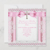 Mädchen Erste Heilige Kommune Kreuz Hübsch rosa Einladung (Rückseite)