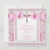 Mädchen Erste Heilige Kommune Kreuz Hübsch rosa Einladung (Vorderseite)