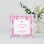 Mädchen Erste Heilige Kommune Kreuz Hübsch rosa Pe Einladung (Stehend Vorderseite)