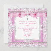 Mädchen Erste Heilige Kommune Kreuz Hübsch rosa Pe Einladung (Rückseite)