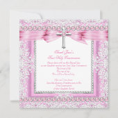 Mädchen Erste Heilige Kommune Kreuz Hübsch rosa Pe Einladung (Vorderseite)
