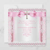 Mädchen Erste Heilige Kommune Kreuz Hübsch rosa We Einladung (Rückseite)