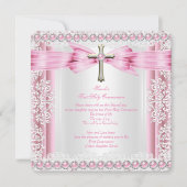 Mädchen Erste Heilige Kommune Kreuz Hübsch rosa We Einladung (Vorderseite)